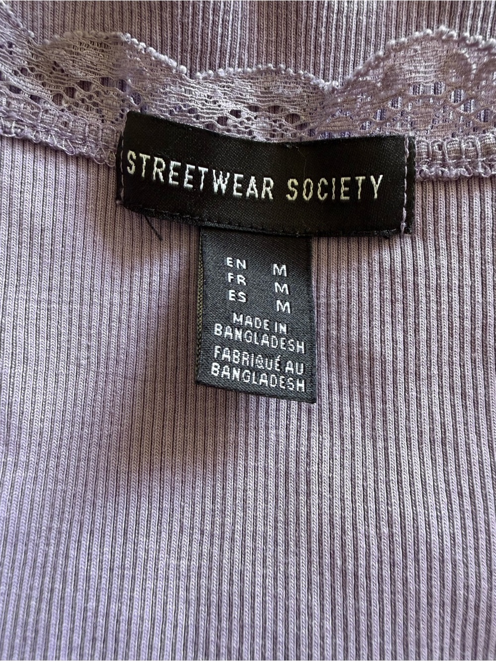 Streetwear Society Lavender Ribbed Lace-Trim Tee - Picture 2 of 5
